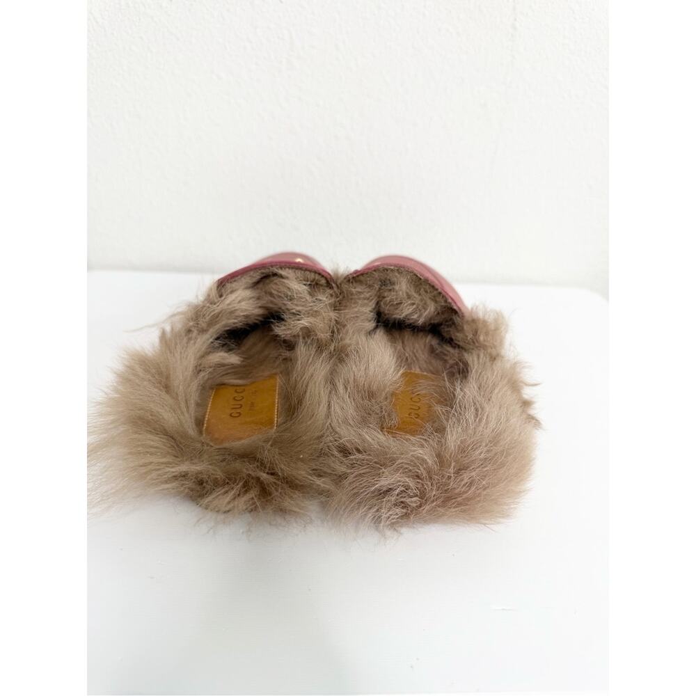 Gucci Princetown Pink Leather Fur Trim Horsebit Mules Size 37 - Picture 8 of 13